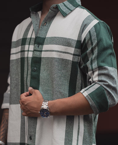Forest Green Checked Regular Fit Full Sleeve Shirt