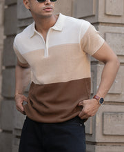 Earthy Stripe Zipper Polo T-Shirt