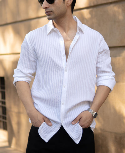 White Stripes Regular Fit Full Sleeves Shirt