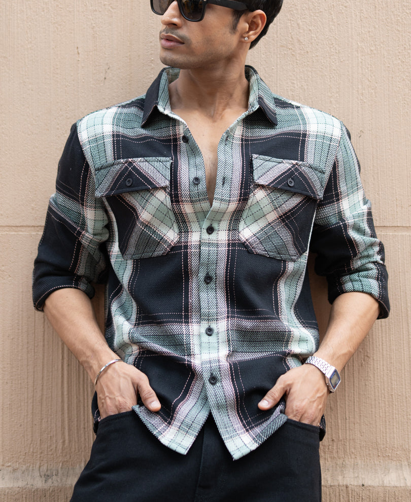 Black Structure Checks Shirt.