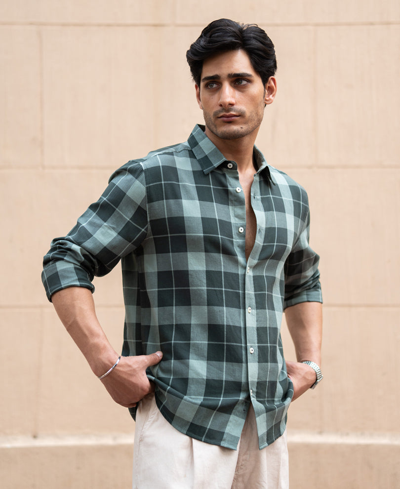 Olive Lightweight Checks Shirt