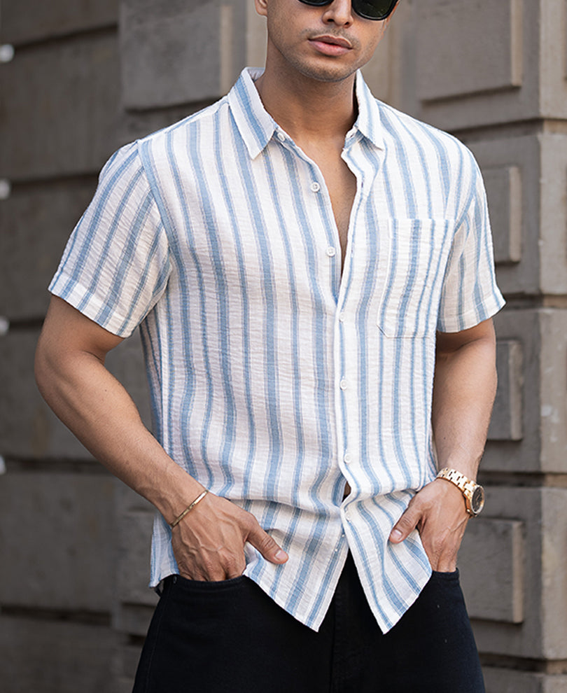 Blue Striped Shirt With Pocket