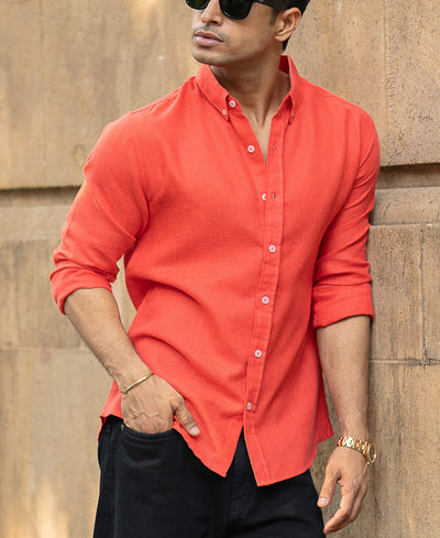 Fiery Red Lightweight Linen Shirt