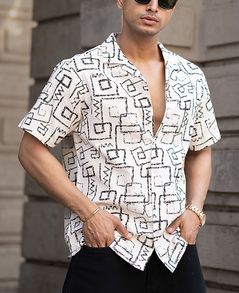 White Cuban Printed Shirt