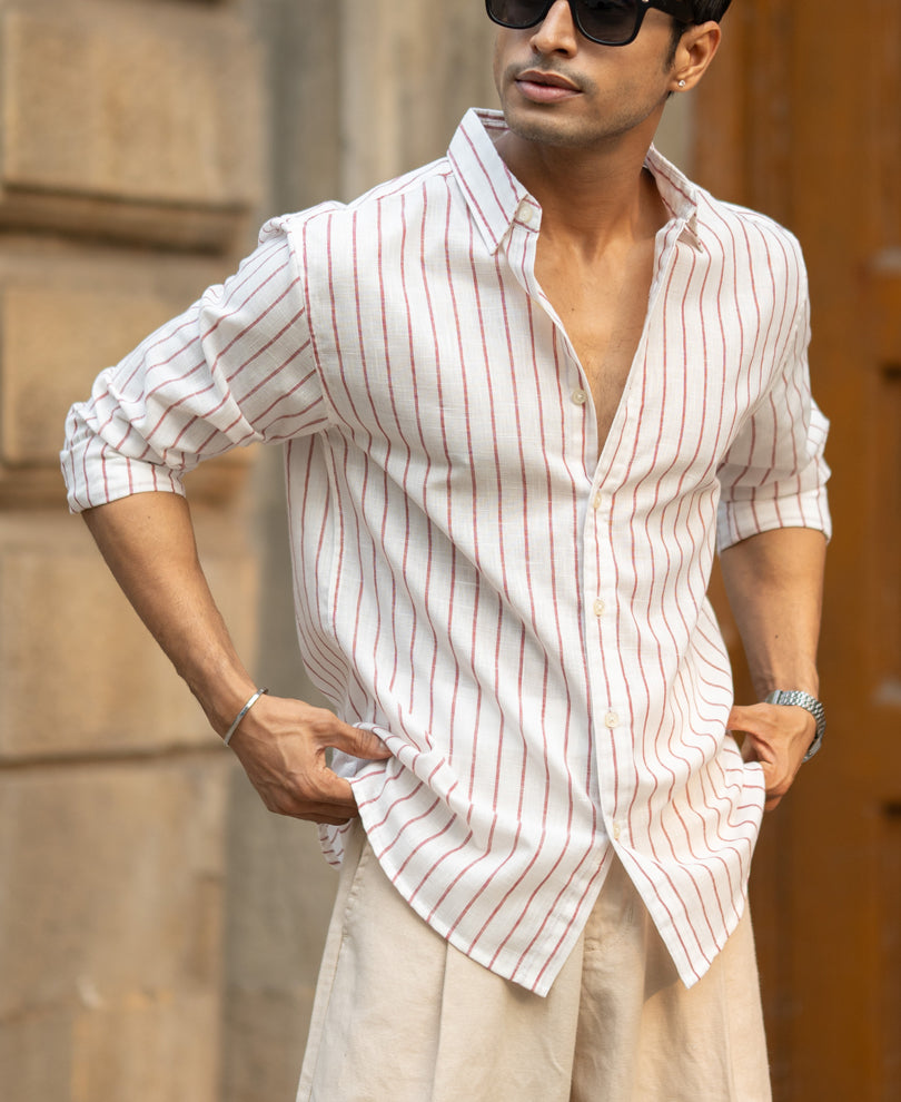 Maroon Broad Stripe Shirt.