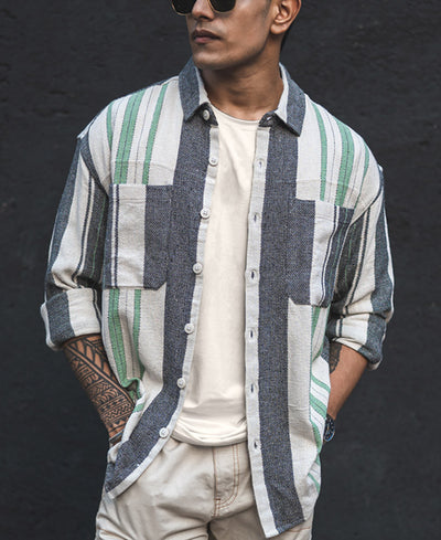 Multicolor Structured Striped Shacket Oversized Shirt