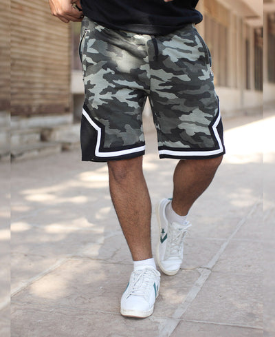 Olive Green With Side Zip Camouflage Shorts