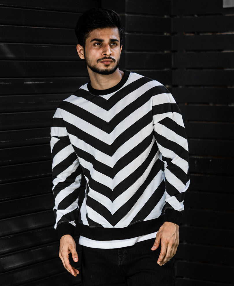 Black And White Stripe Arrow Oversize Drop Shoulder T Shirt