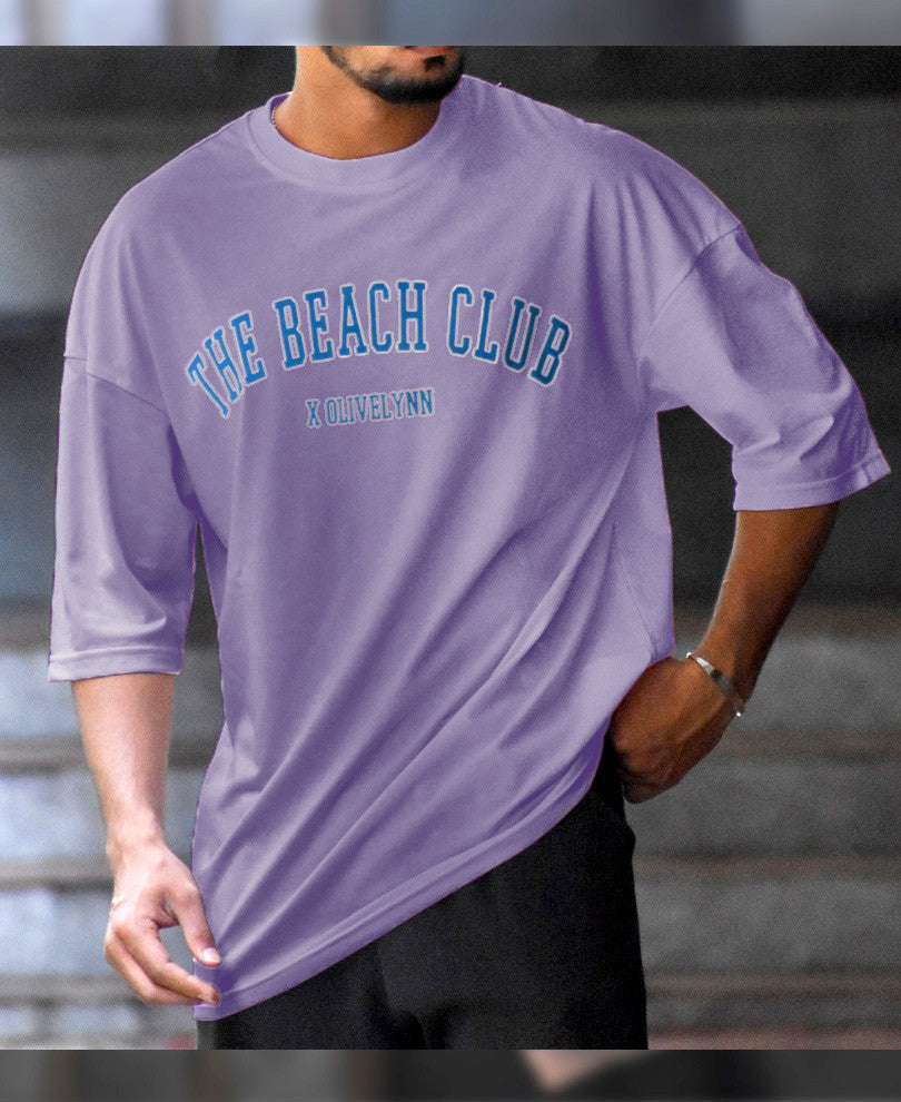 Purple The Beach Club Printed Oversize Drop Shoulder T Shirt