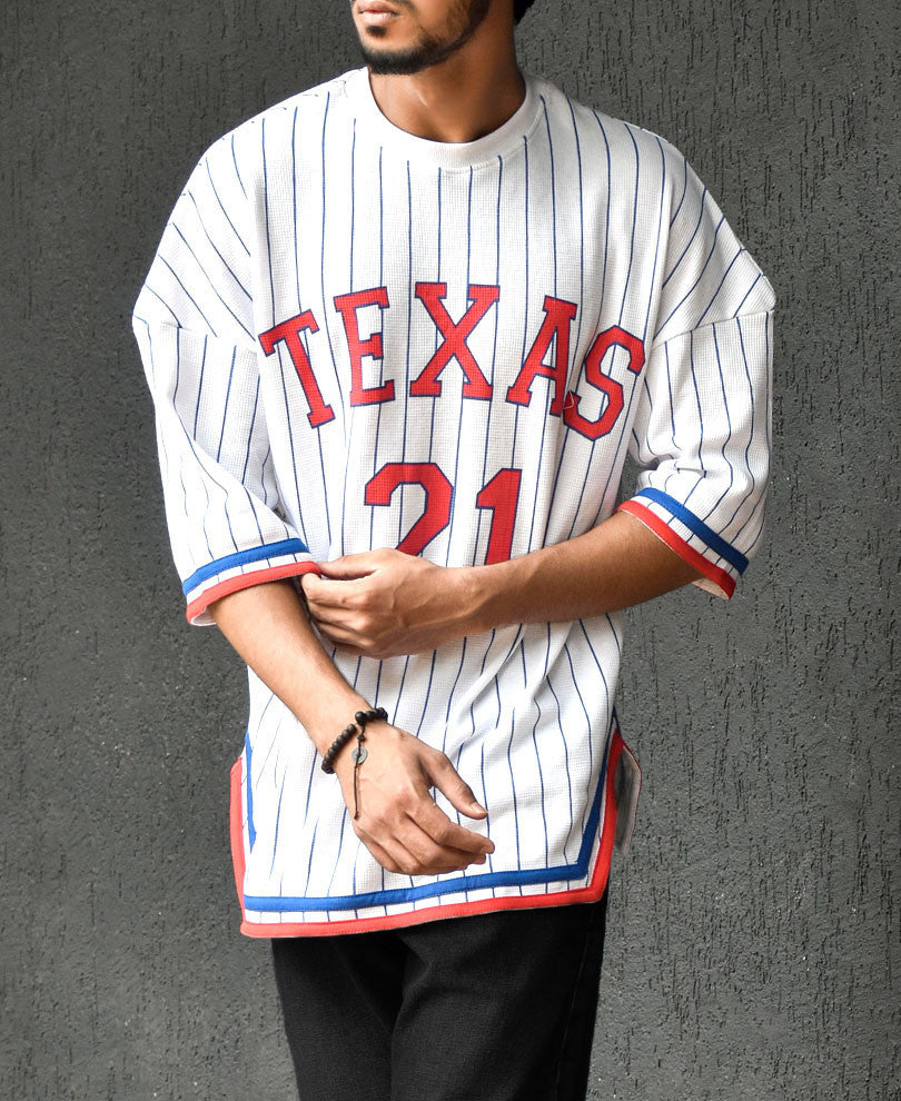 White Texas Print Oversize Drop Shoulder T Shirt