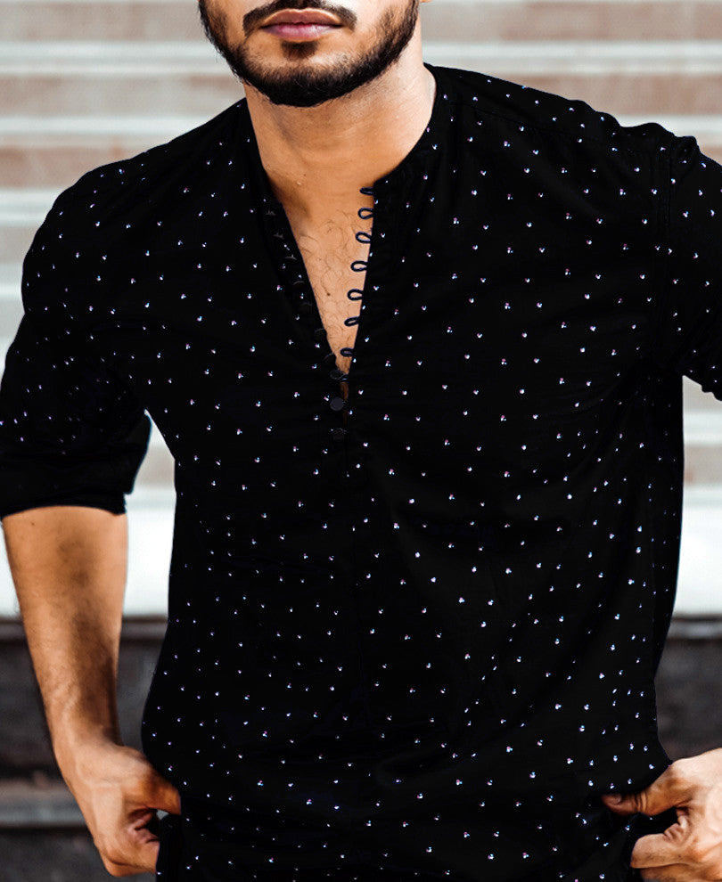 Black Printed Kurta Full Sleeves Shirt