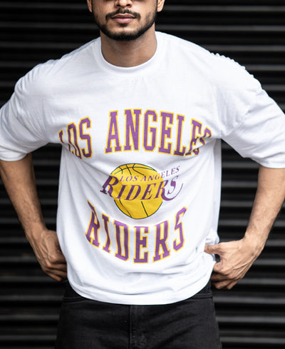 White Los Angeles Riders Print Oversize Drop Shoulder T Shirt