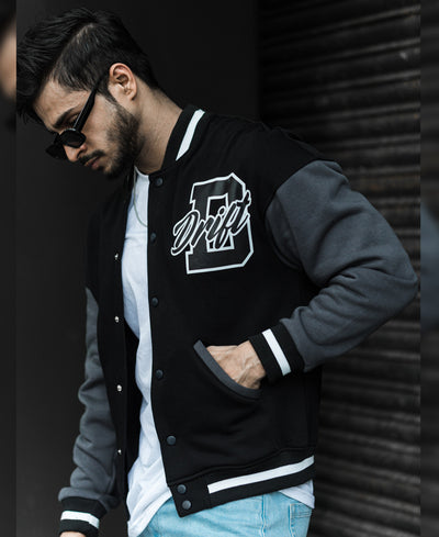 Black Varsity Baseball Oversize Drop Shoulder Jacket