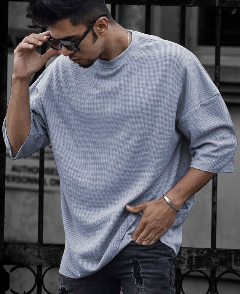 Urban Sky Blue Solid Oversize Drop Shoulder T Shirt