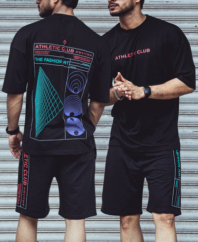 Black Athletic Club Print Oversize Drop Shoulder Co-Ords