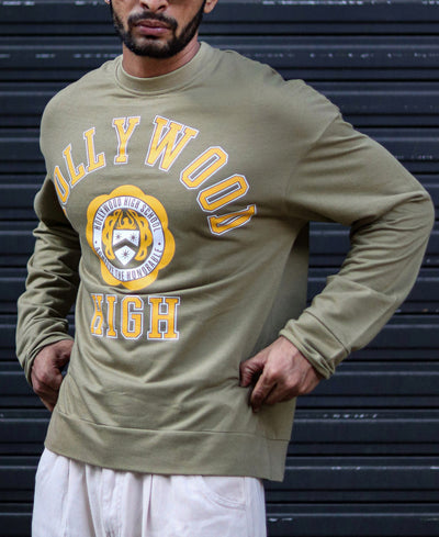 Olive Green Hollywood Print Oversize Drop Shoulder T Shirt