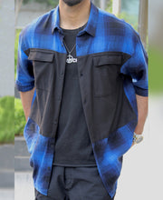 Blue With Black Panel Checks Oversize Drop Shoulder Shirt