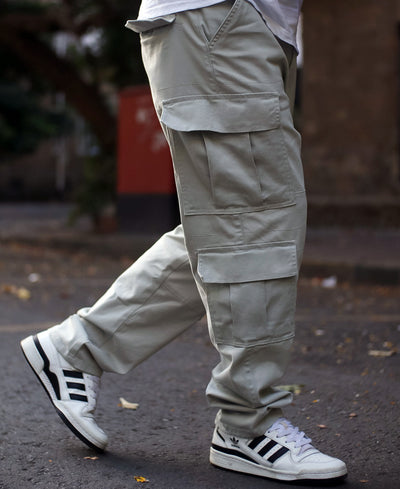 Light Grey Cargo Pocket Baggy Fit Jeans