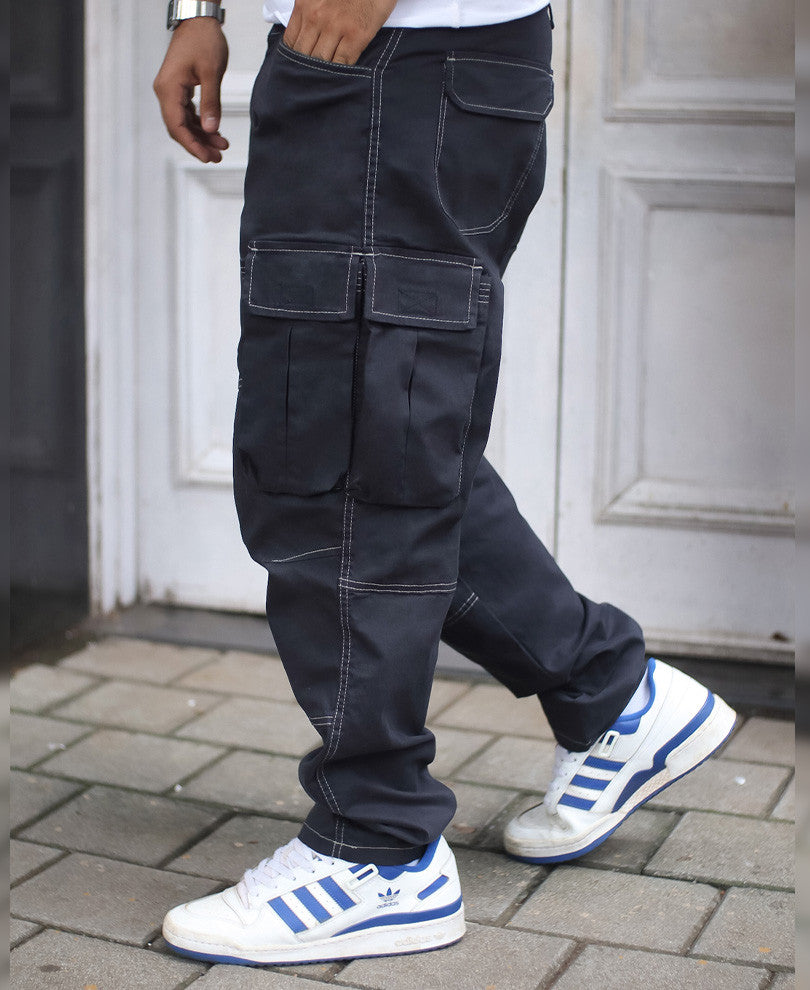 Charcoal Grey Baggy Double Pocket Cargo Pant