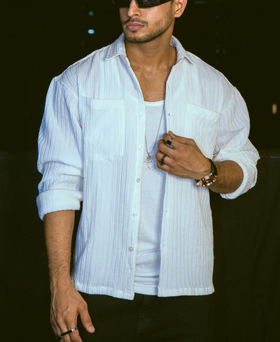 White Double Pocket Oversize Drop Shoulder Shirt