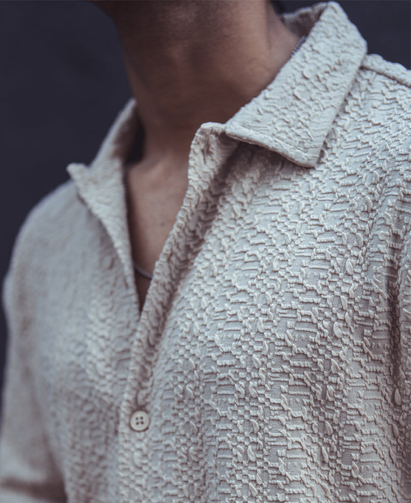 Beige Structured Oversized Half Sleeves Shirt