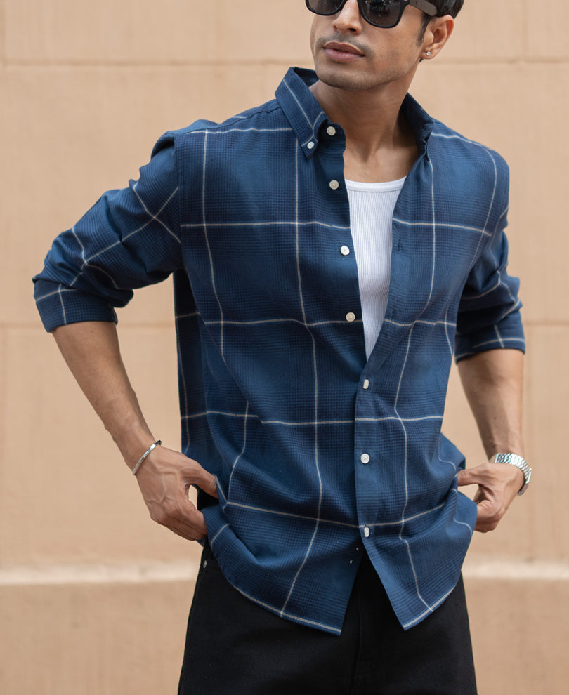 Navy Lightweight Checks Shirt