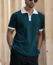 Green Bamboo Cord Regular Fit Half Sleeves T-Shirt