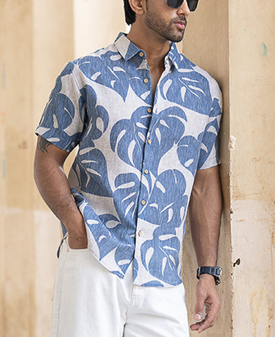 Blue Leaf Print Shirt