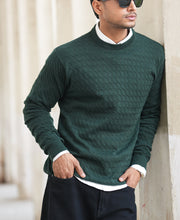 Olive Green Structured Regular Fit Full Sleeves T-Shirt