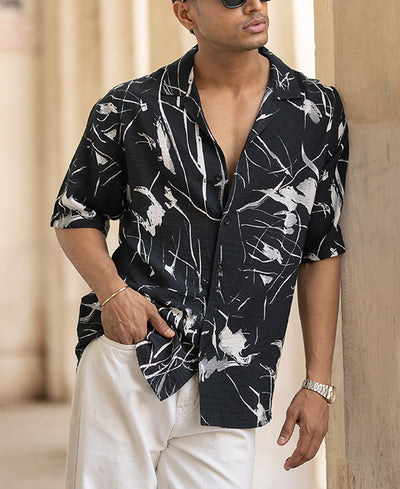 Black Abstract Flowy Shirt