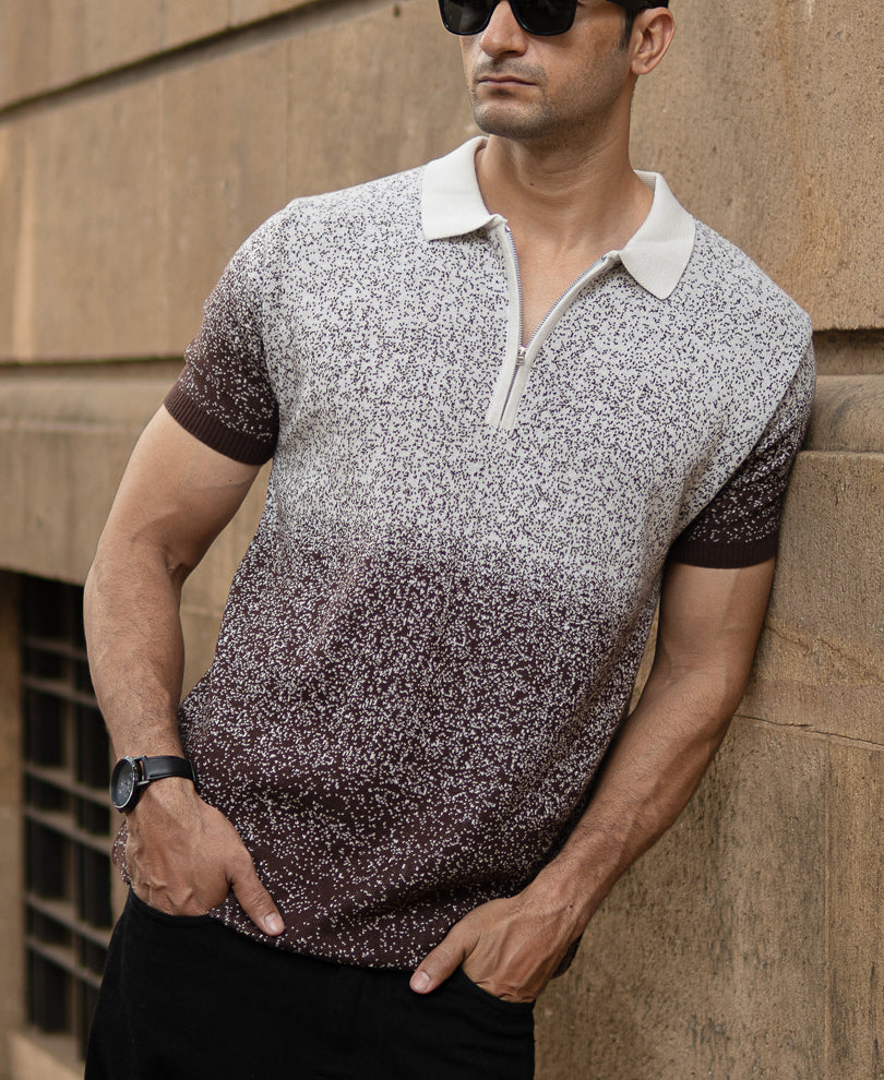 Dark Brown Ombre Jacquard T-Shirt