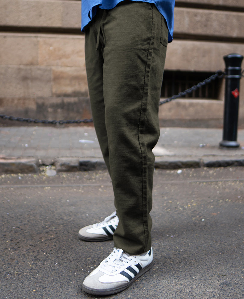 Olive Cotton Pant With Belt