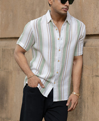 Multi Colour Regular Fit Structured Half Sleeves Shirt