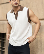 Cream Contrast Collar Knit Sando