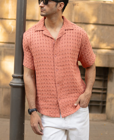 Dark Peach Structured Oversized Half Sleeves Shirt