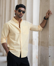 Yellow And White Stripes Regular Fit Full Sleeves Shirt