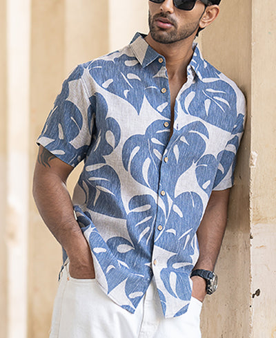 Blue Leaf Print Shirt