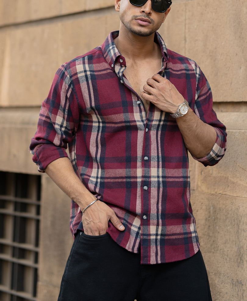 Maroon Flannel Checks Shirt