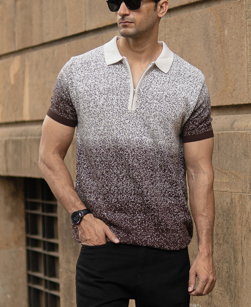 Dark Brown Ombre Jacquard T-Shirt