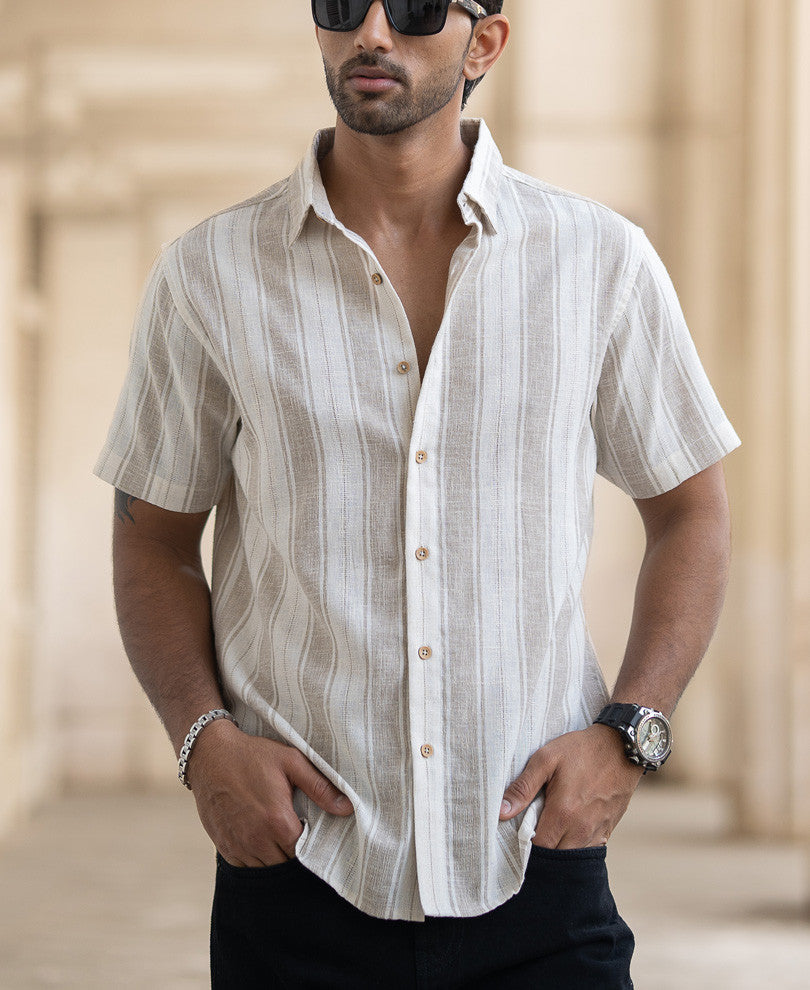 Beige Structured Stripe Shirt