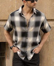Black Regular Fit Structured Checks Shirt