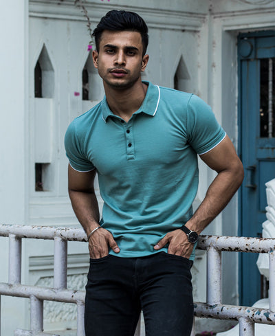 Mint Green Polo Collar Half Sleeves T Shirt