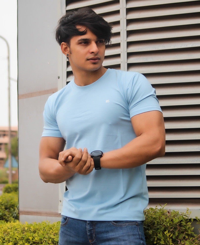 Urban Sky Blue Plain Half Sleeves T Shirt