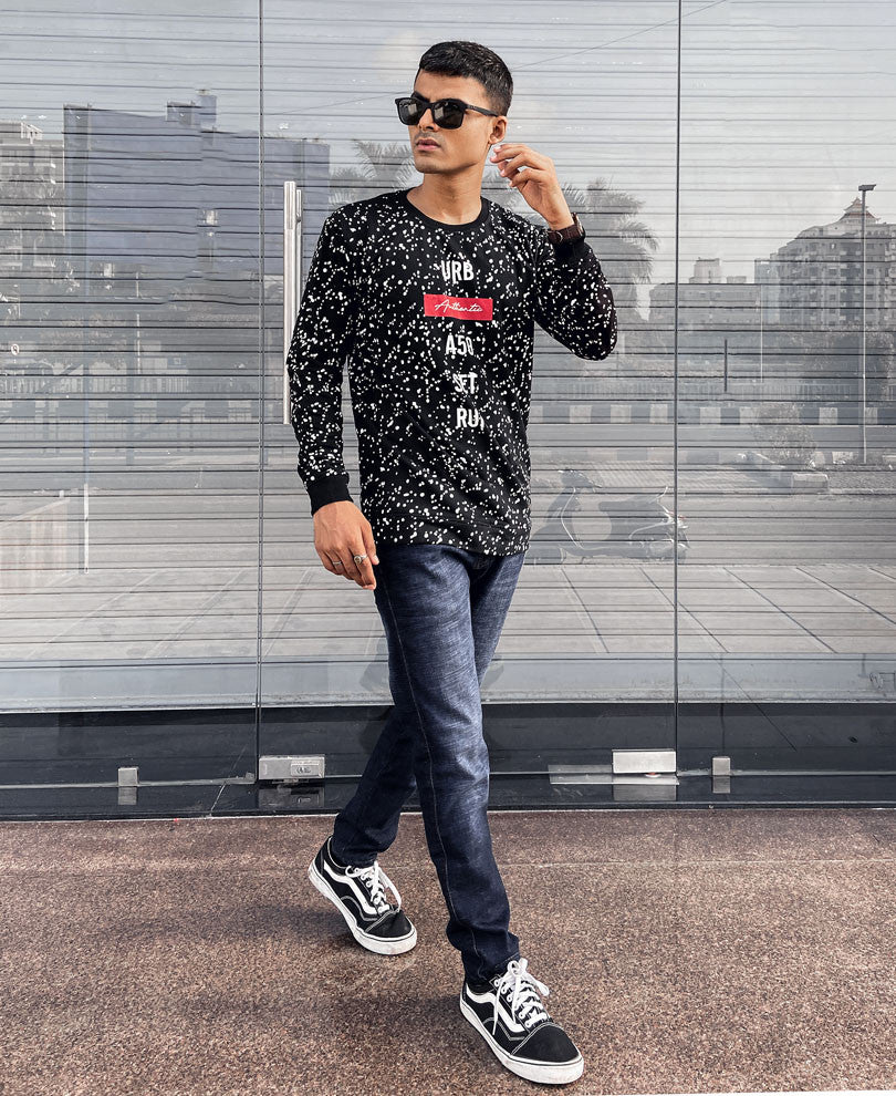 Black URB Paint Spots Full Sleeves T Shirt