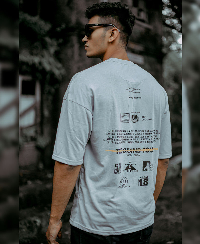 Grey Global Logo Print Oversize Drop Shoulder T Shirt