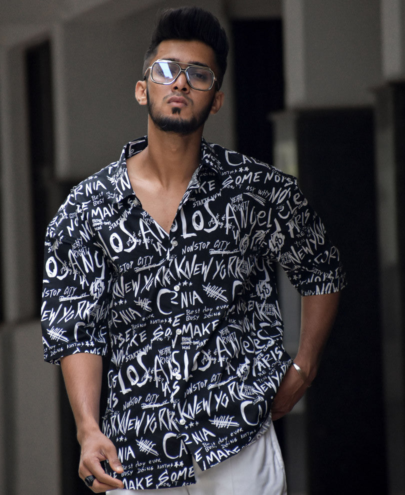 Black Los Angeles All Over Print Oversize Drop Shoulder Shirt