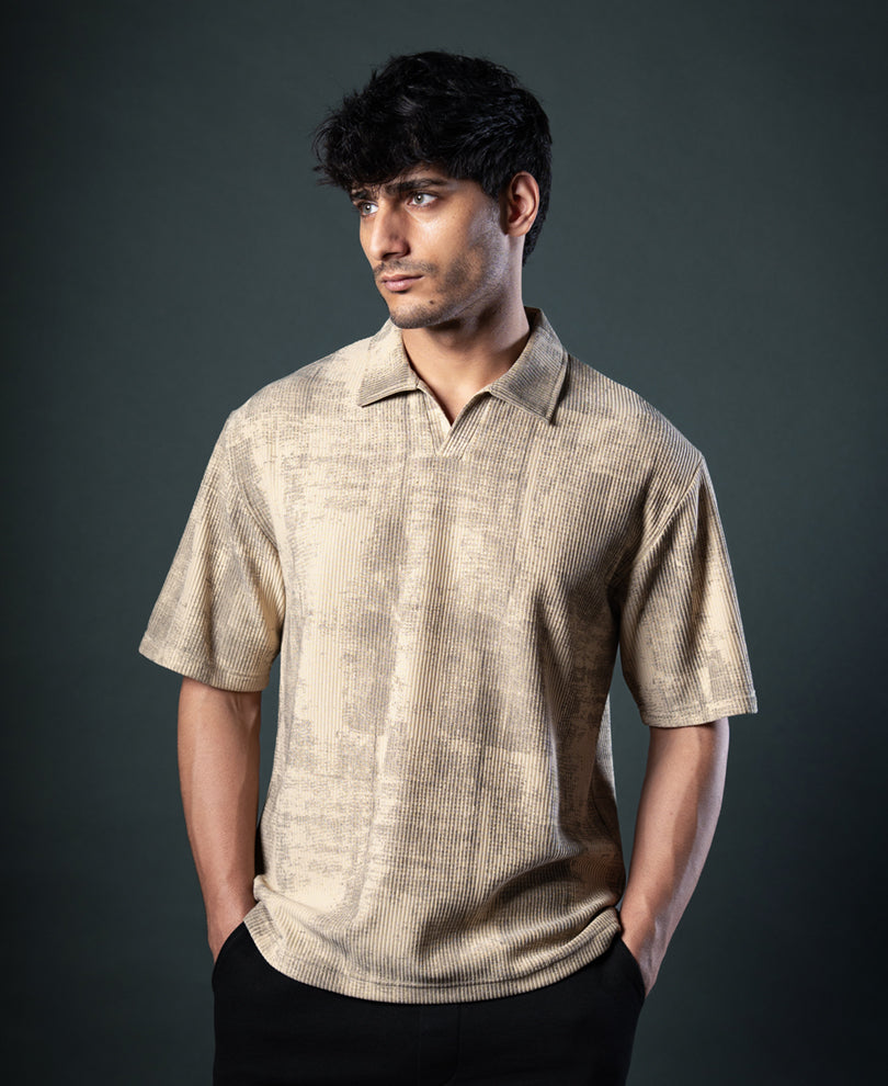 Beige Grunge Print T-Shirt