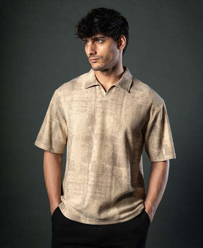 Beige Grunge Print T-Shirt