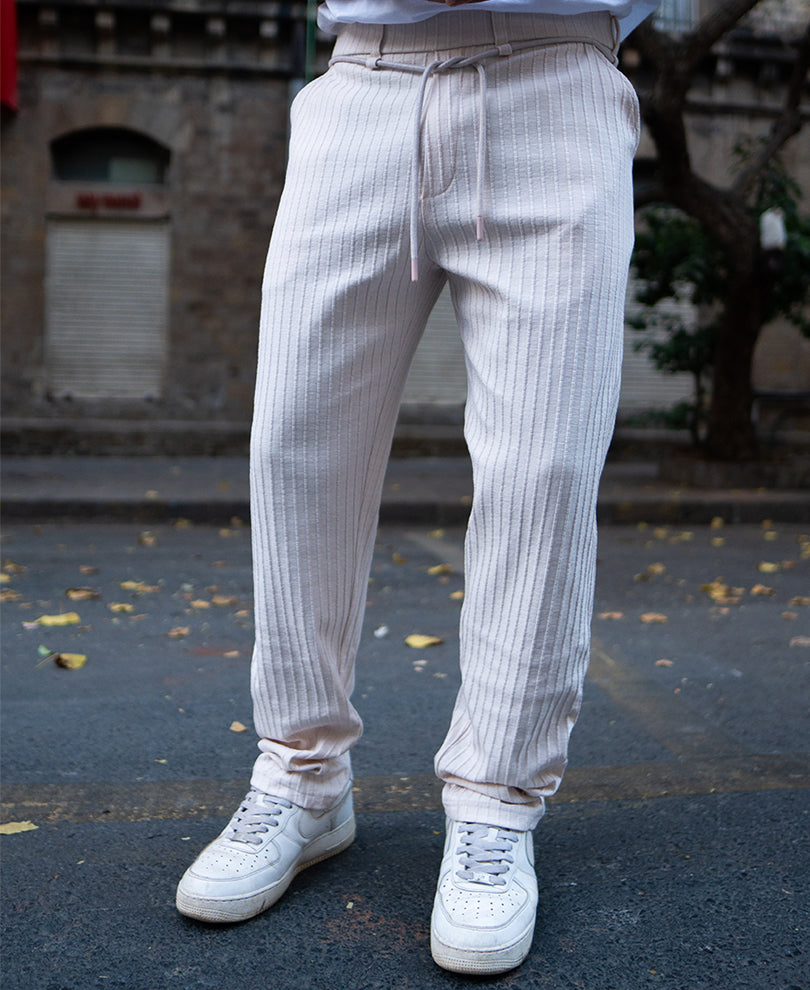 Light Fawn Crushed Regular Fit Track Pant.