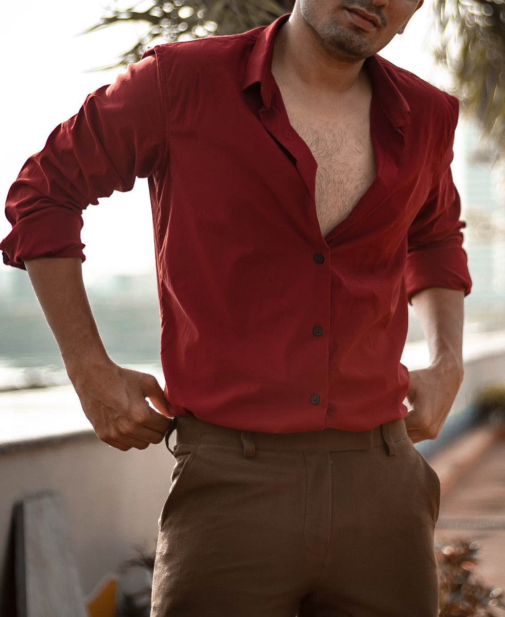 Mens Maroon Stretchable Full Sleeves Shirt